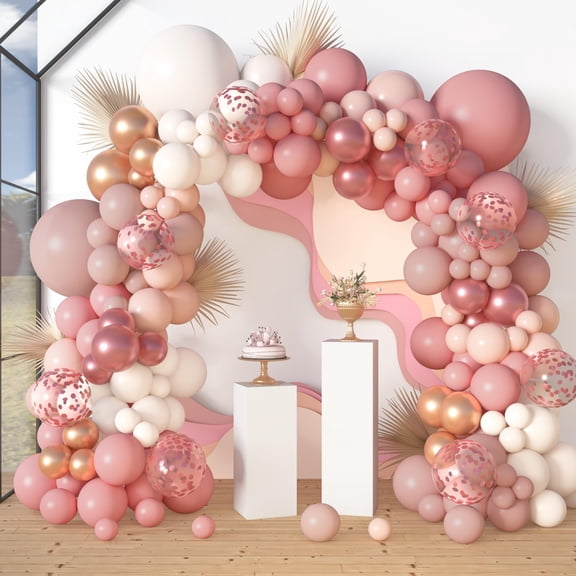 Amandir 173Pcs Dusty Rose Pink Nude KKS1Balloon Garland Arch Kit, 18In Retro Blush Peach Mauve White Sand Gold Confetti Balloons for Girl Baby Shower Wedding Boho Birthday Party Decorations