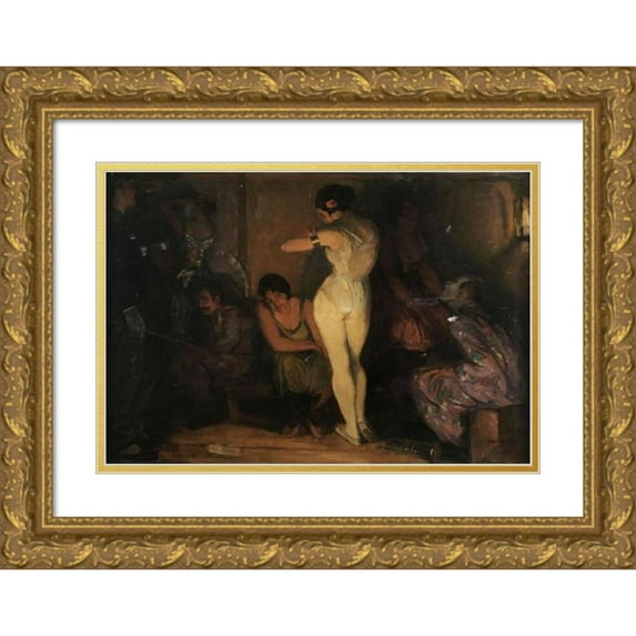 Amandus Faure 18x14 Gold Ornate Wood Frame and Double Matted Museum Art Print Titled - Behind the Ring (1918)