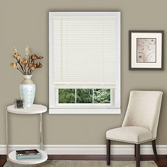 Amanecer Collection Cordless Vinyl 1-Inch Light Filtering Mini Blind- Alabaster - 39" x 64" (Actual Measurement 38.5q