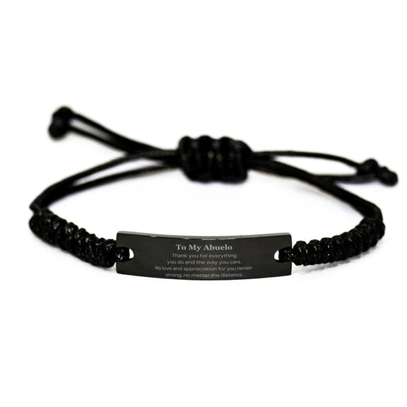 Abuelo Black Rope Bracelet, Thank You for Everything, Engraved Appreciation Gift for Grandfather, Fathers Day, Christmas, Unique Jewelry for Him