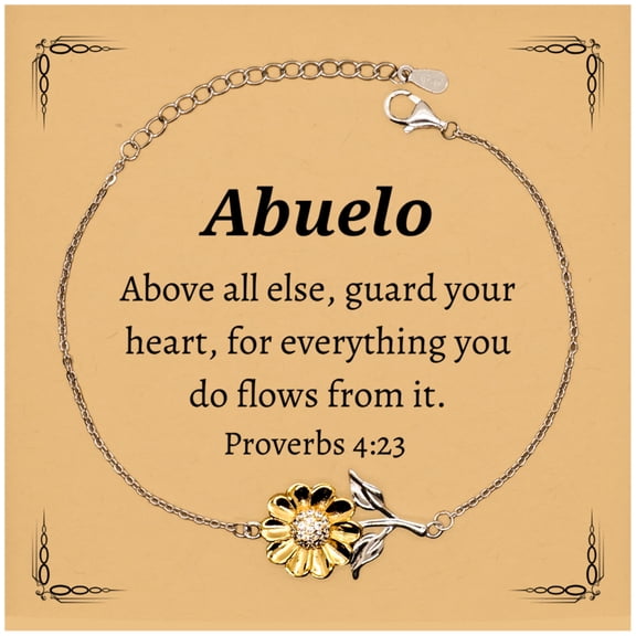 Abuelo Sunflower Bracelet Engraved with Inspirational Proverbs 4:23 - Perfect Gift for Grandpa, Birthday, Christmas, Veterans Day