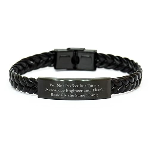 Amangny Aerospace Engineer's Gift: Braided Leather Bracelet with 'I'm Not Perfect But I'm An Aerospace Engineer And That's Basically The Same Thing' Quote, Graduation Unique Gifts for Men
