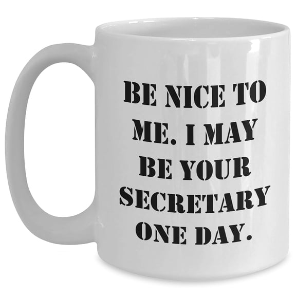 Amangny Be Nice to Me, I May Be Your Secretary One Day. Graduation Gift for Secretary, Funny White Coffee Mug, Secretary Gifts for Men and Women