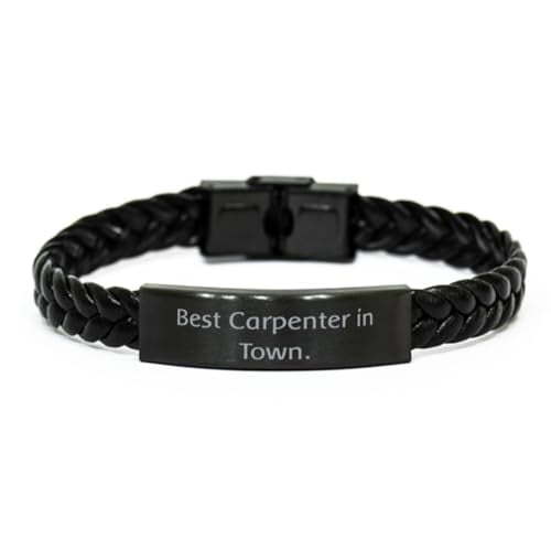 Amangny Best Carpenter in Town. Braided Leather Bracelet, Carpenter Present From Friends, Unique Idea Engraved Bracelet For Men Women