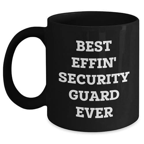 Amangny Best Effin' Security Guard Ever Black Coffee Mug, Funny Security Guard Gifts for Birthday