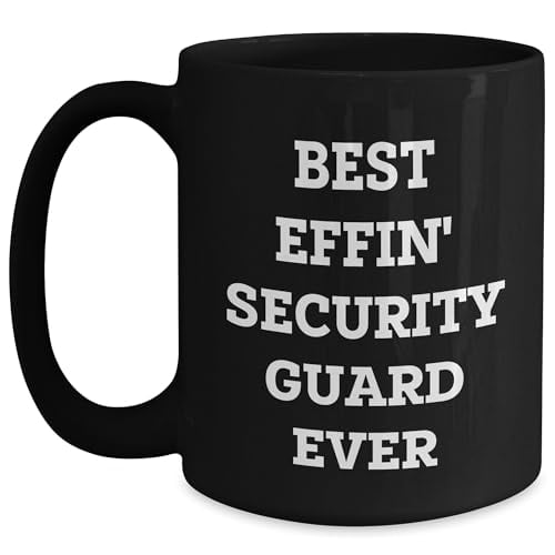 Amangny Best Effin' Security Guard Ever Black Coffee Mug, Funny Security Guard Gifts for Birthday