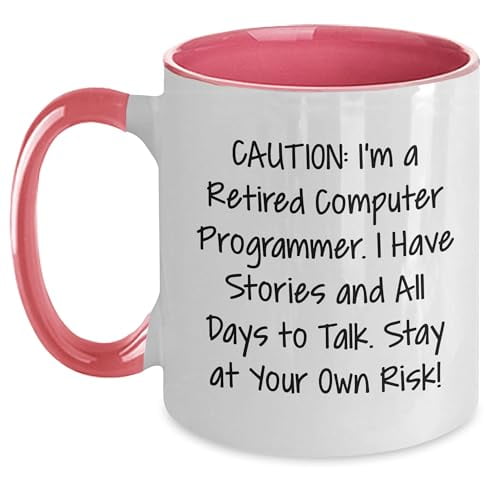 Amangny Computer Programmer Humor Funny Gifts for Programmer Lovers on Valentine's - Retired Programmer's Warning: I've Got Stories to Tell - 11oz Two Tone Ceramic Coffee Mug