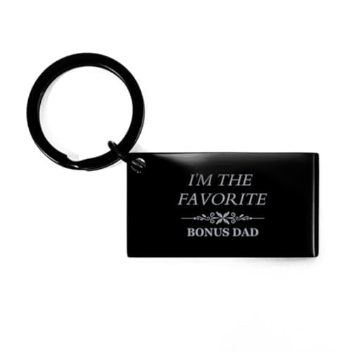 Amangny Dad Keychain - Unique Fathers Day Gifts - IM THE FAVORITE Dad - Engraved Birthday Present for Stepdad, Father Figure, Thank You Dad - Heartfelt Keepsake, Christmas Stocking Stuffer, Key