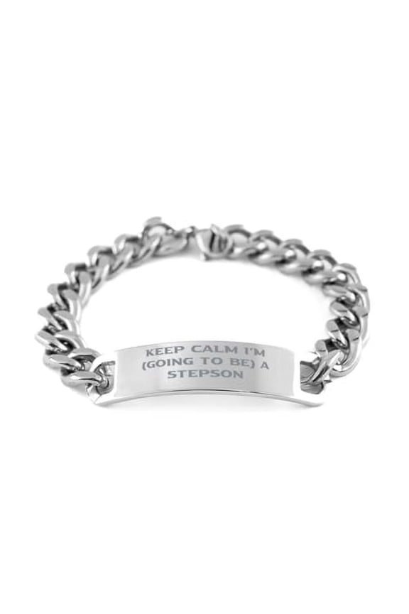 Fun Stepson Cuban Chain Bracelet, Keep Calm I'm (Going To Be) A Stepson, Present For Son, Appreciation Gifts From Father