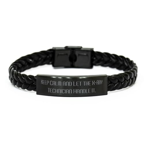 Amangny Fun X-ray technician Braided Leather Bracelet, Keep Calm and Let, Unique Idea Engraved Bracelet For Men Women From Team Leader