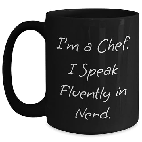 Amangny Funny Chef Gift for Men, I'm A Chef. I Speak Fluently In nerd. Black Coffee Mug, Perfect for Christmas