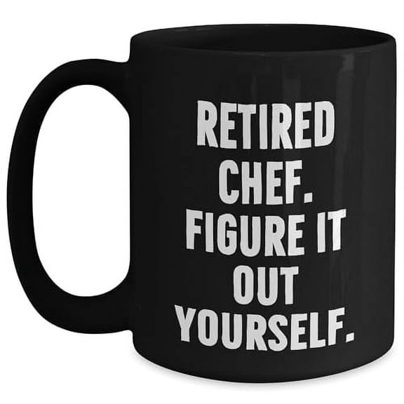 Amangny Funny Chef Gifts for Christmas - Black Coffee Mug with Quote 'Retired Chef. Figure It Out Yourself.'