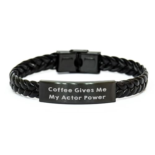 Amangny Funny Coffee Gives Me My Actor Power Braided Leather Bracelet for Actor Graduation Gifts from Friends to Actor
