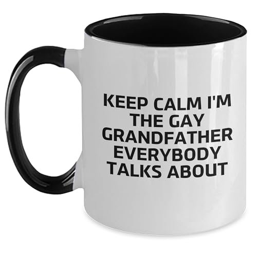 Amangny Funny Grandfather Two Tone Coffee Mug - Keep Calm I'm The Gay Grandfather Everybody Talks About Gift for Birthday, Grandfather, Men, Women, Family