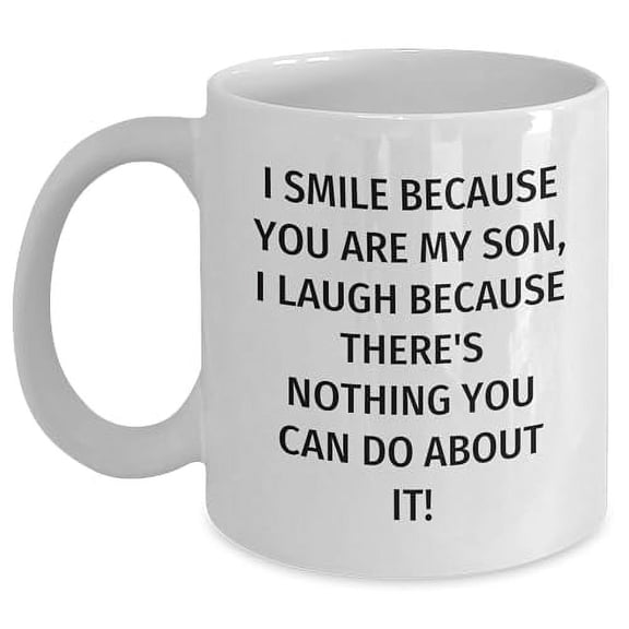 Amangny Funny Son Gifts from Mom for Christmas - I Smile Because You Are My Son, White Coffee Mug, 11oz Capacity, Ceramic, Microwave and Dishwasher Safe