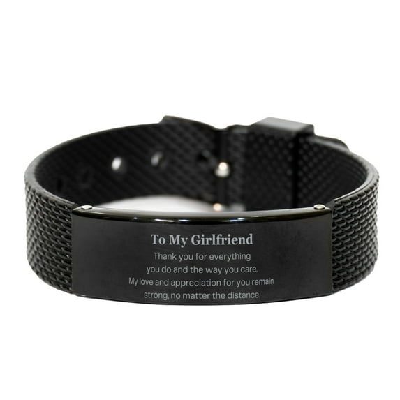 Amangny Girlfriend Black Shark Mesh Bracelet - Engraved Love and Appreciation Gifts for Christmas, Birthday, and Graduation