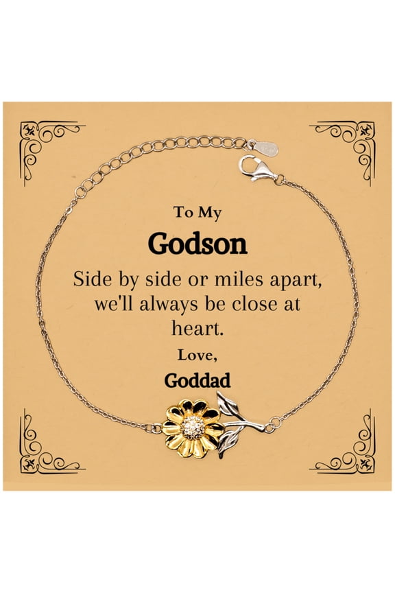 Godson Sunflower Bracelet Side by Side or Miles Apart, Always Close at Heart Gift