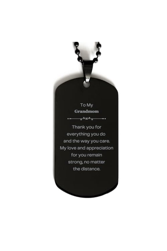 Grandmom Dog Tag Gifts - Engraved Love and Appreciation for You, Black Military Necklace for Birthday, Christmas, Veterans Day
