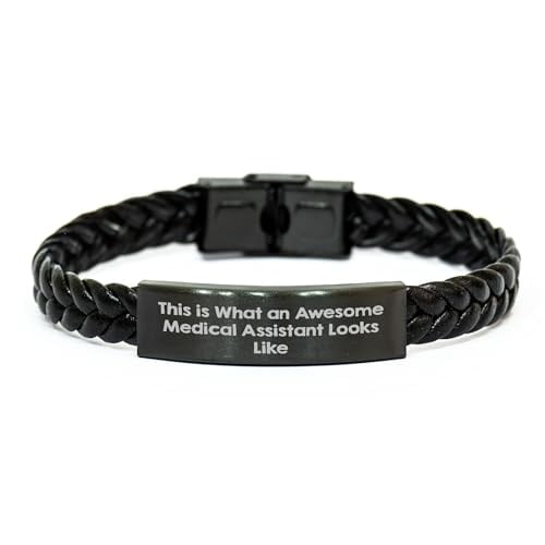Amangny Inspirational Medical Assistant Gifts - Braided Leather Bracelet for Birthday - 'This Is What An Awesome Medical Assistant Looks Like'