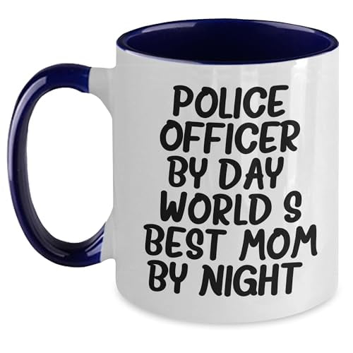 Amangny Police Officer By Day, World's Best Mom By Night: Graduation Gift for Police Officer Couple, Two Tone Coffee Mug