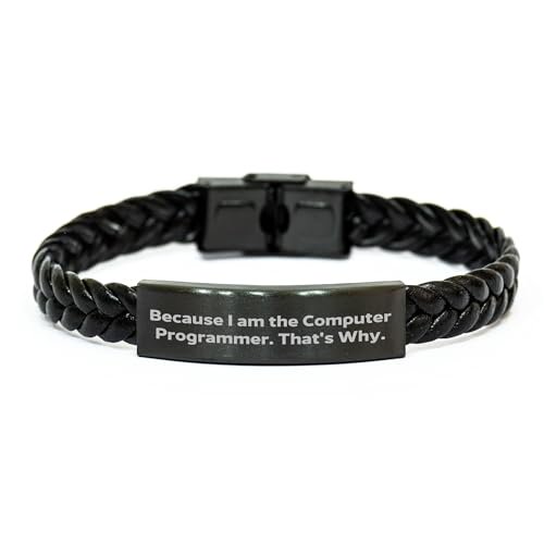 Amangny Reason to Code: Computer Programmer Braided Leather Bracelet, Unique Gift for Birthday, 'Because I Am The Computer Programmer. That's Why.'