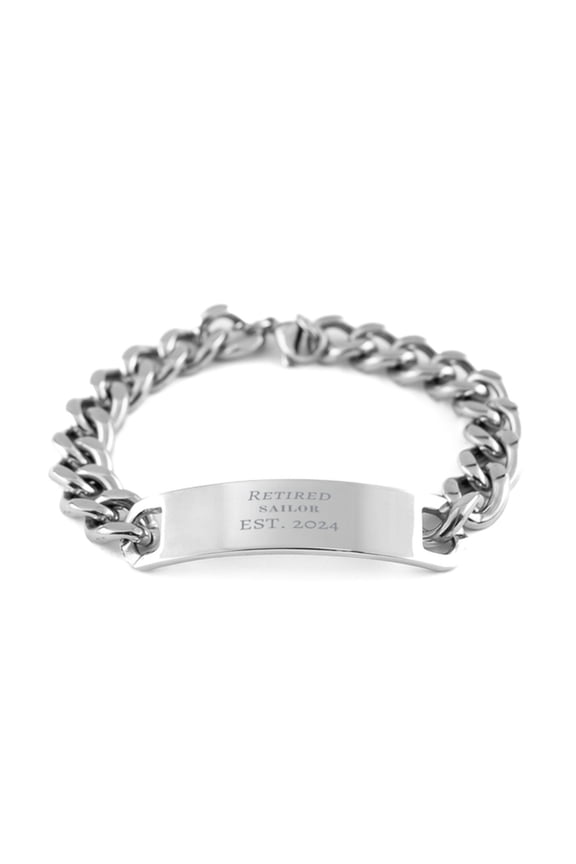 Retired Sailor Est. 2024 Cuban Chain Stainless Steel Bracelet for Veterans Day and Christmas Gifts - Unique Nautical Jewelry for Men with Confidence and Inspirational Engraving