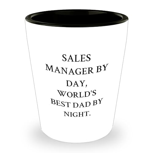 Amangny Sales Manager By Day, World's Best Dad By Night, Graduation Shot Glass - Funny Gift for Sales Manager, Perfect Shot Glass for Dad, Gift from Dad to Grad