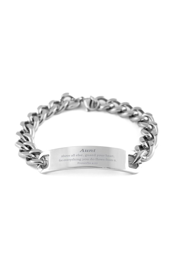 Aunt Stainless Steel Cuban Chain Bracelet - Guard Your Heart, Inspirational Gift for Aunt on Christmas, Birthday, or Any Occasion, Unique Jewelry for Women