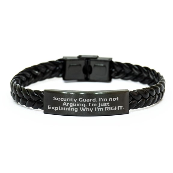 Amangny Security Guard Humor Braided Leather Bracelet, Funny Quote Valentine's Day Unique Gift from Friends, Inspirational Jewelry for Security Guard