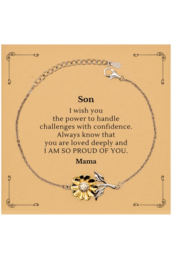 Son Sunflower Bracelet Engraved with Love, Birthday Gift for Him, Inspirational Message from Mama, Confidence and Pride