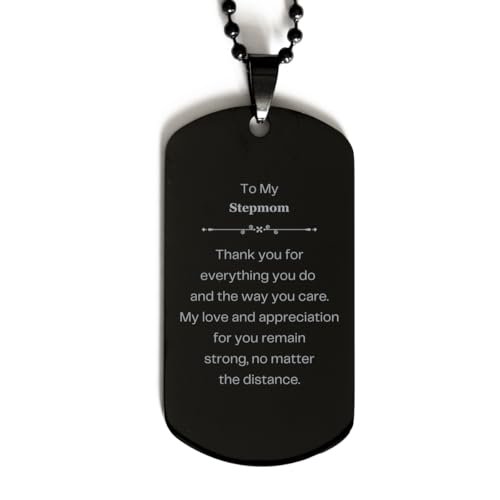 Amangny Stepmom Black Dog Tag Engraved Gifts for Christmas Graduation and Appreciation, Unique Thank You for Everything You Do