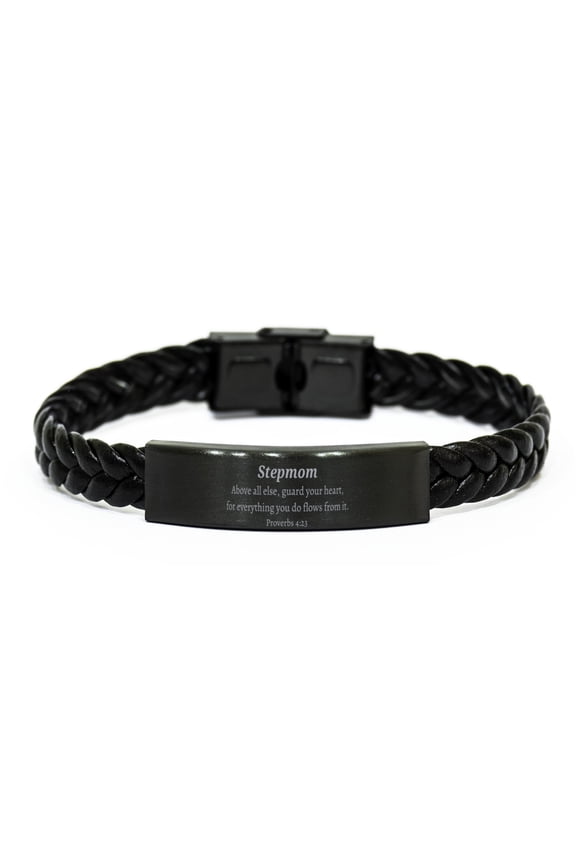 Stepmom Inspirational Braided Leather Bracelet - Guard your heart, perfect gift for Mothers Day, Birthday and Christmas