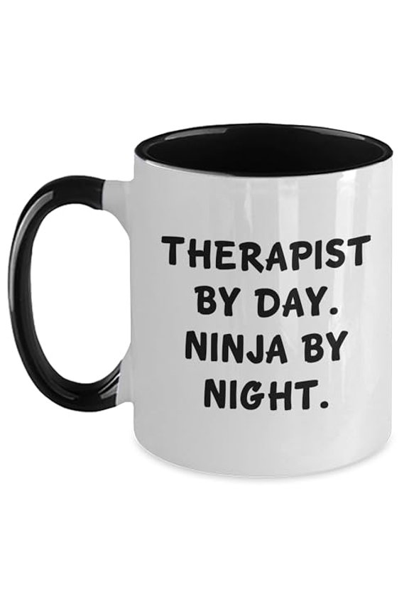 Therapist By Day. Ninja By Night. Funny Two Tone Coffee Mug Gifts from Men to Therapist for Christmas