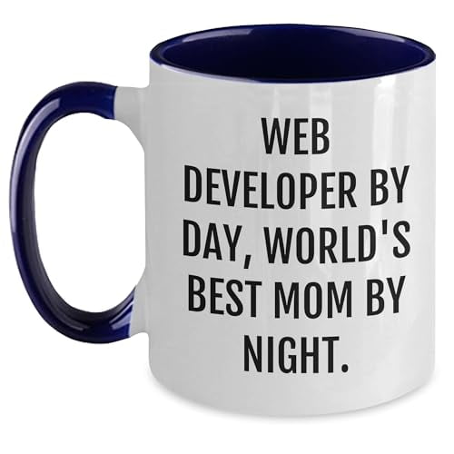 Amangny Web Developer By Day, World's Best Mom By Night Two Tone Coffee Mug Gifts for Web Developer Graduation