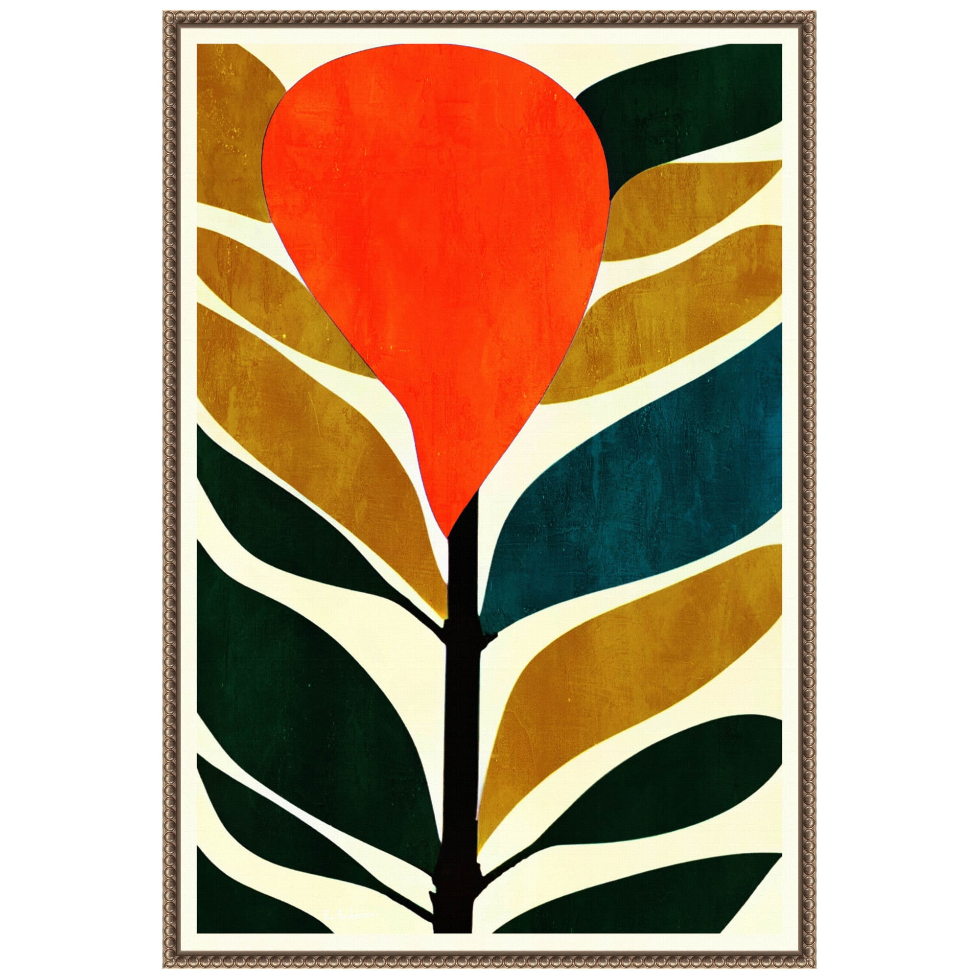 23"x33" Abstract Flower No.3 Canvas Wall Art with Bronze Frame