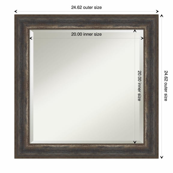 Amanti Art Alta Rustic Char Beveled Wood Wall Mirror 24.75 x 24.75 in.