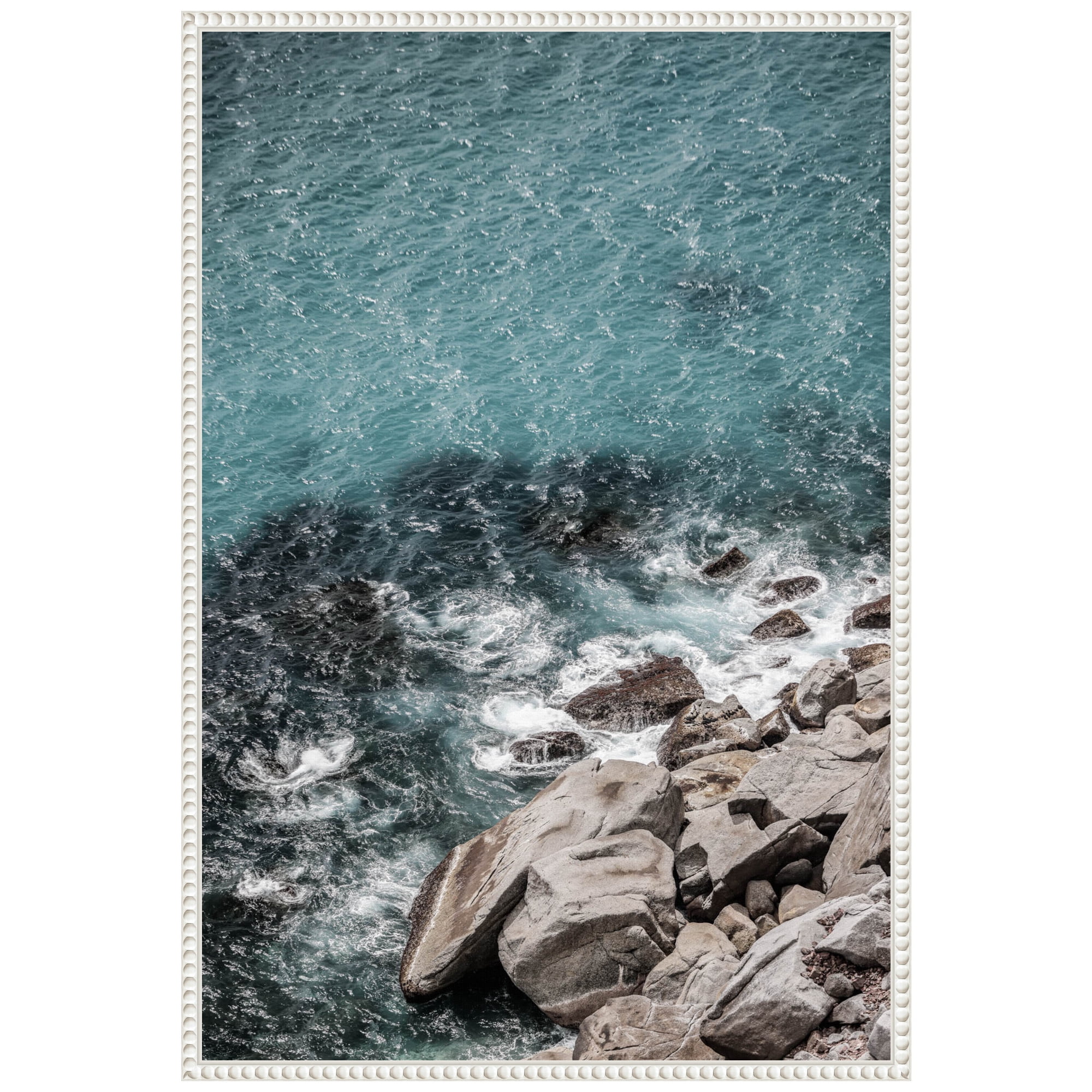 Aqua Ocean Shores White Framed Canvas Print, 23" x 33"