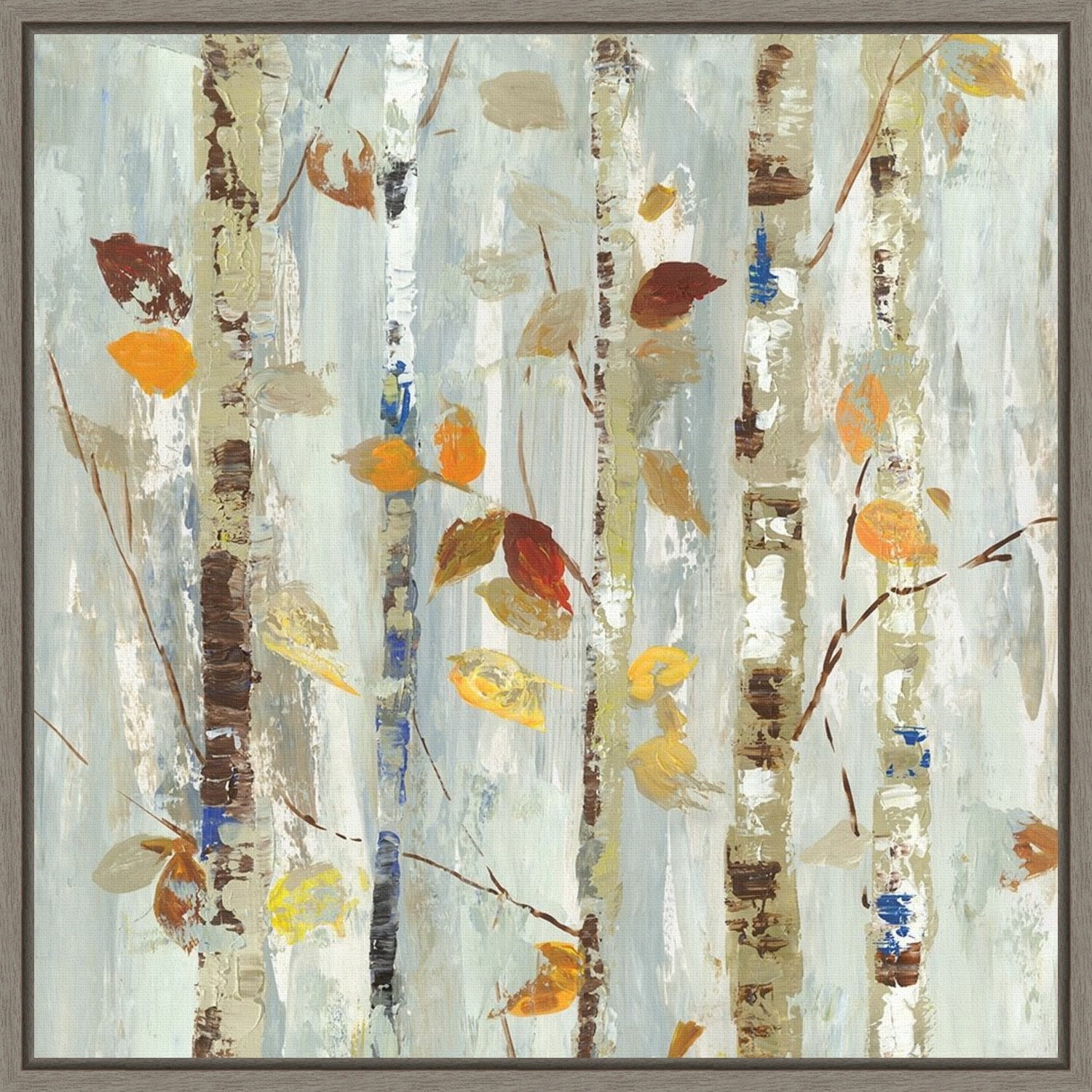 Autumn Petals Abstract Canvas Wall Art in Gray Frame