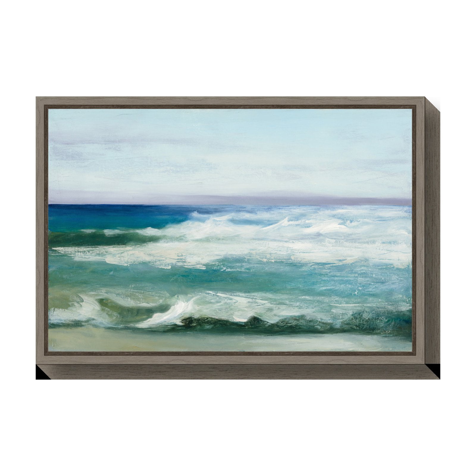 Azure Ocean Abstract Canvas Print with Greywash Frame
