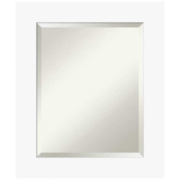 Amanti Art Basic White Beveled Wood Bathroom Wall Mirror