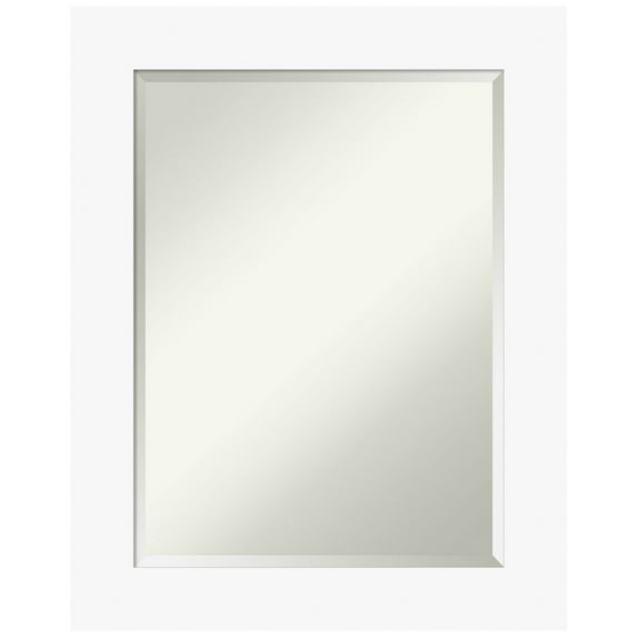 Amanti Art Basic White Beveled Wood Bathroom Wall Mirror