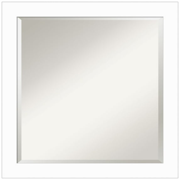 Amanti Art Basic White Narrow Beveled Wood Bathroom Wall Mirror