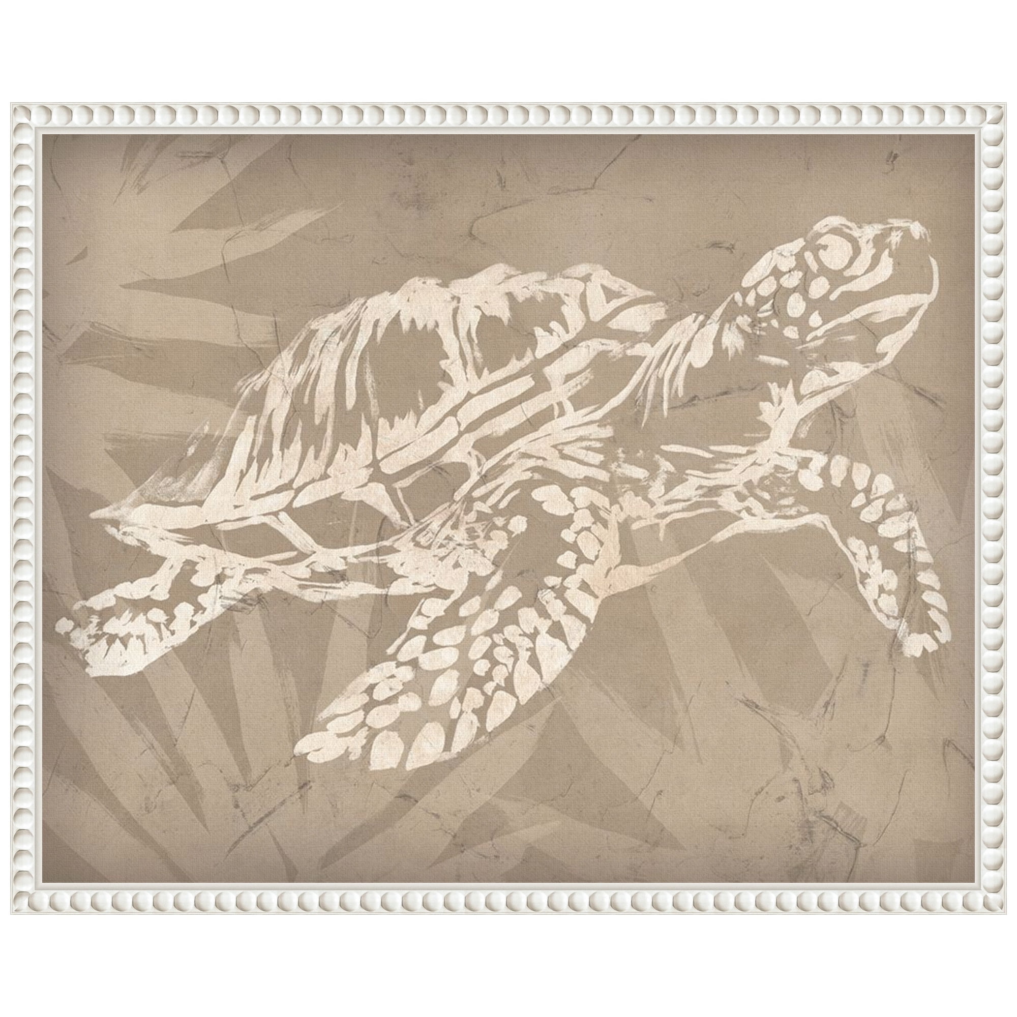 White Framed Earth Tones Sea Turtle Canvas Print, 16" x 20"