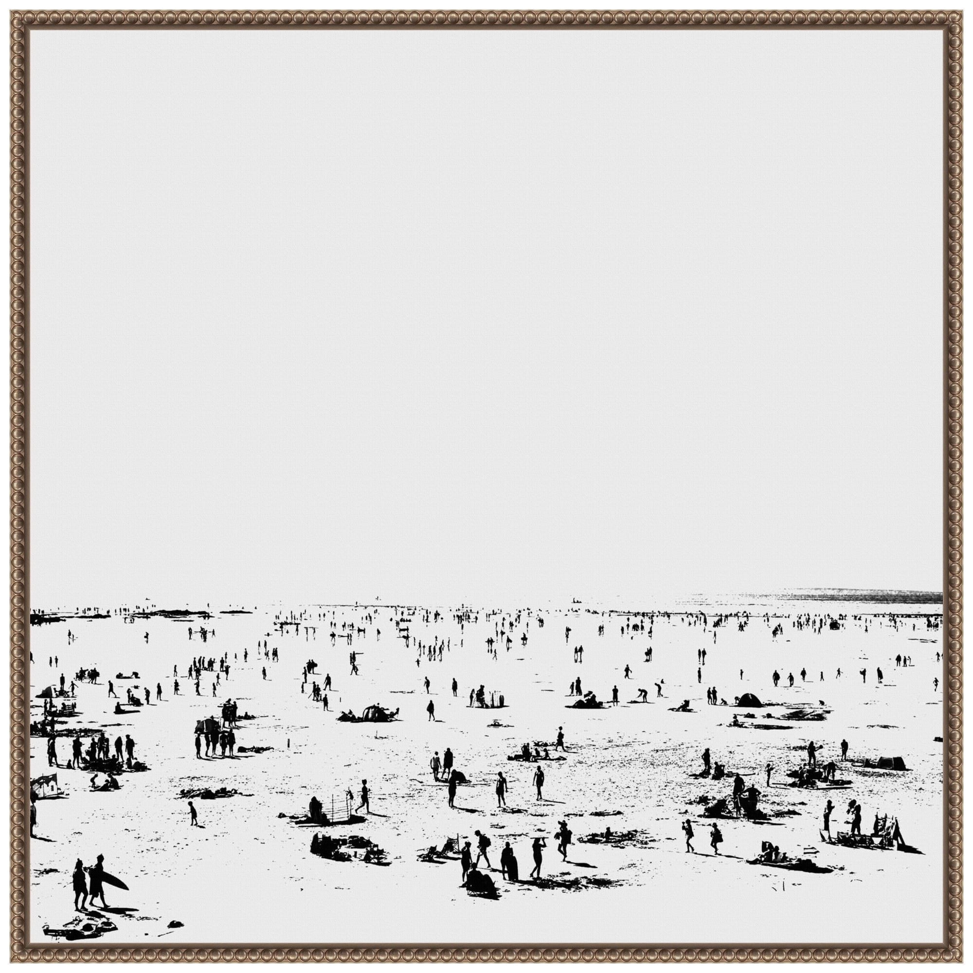 30" x 30" Black and White Beach Scene Framed Canvas Print