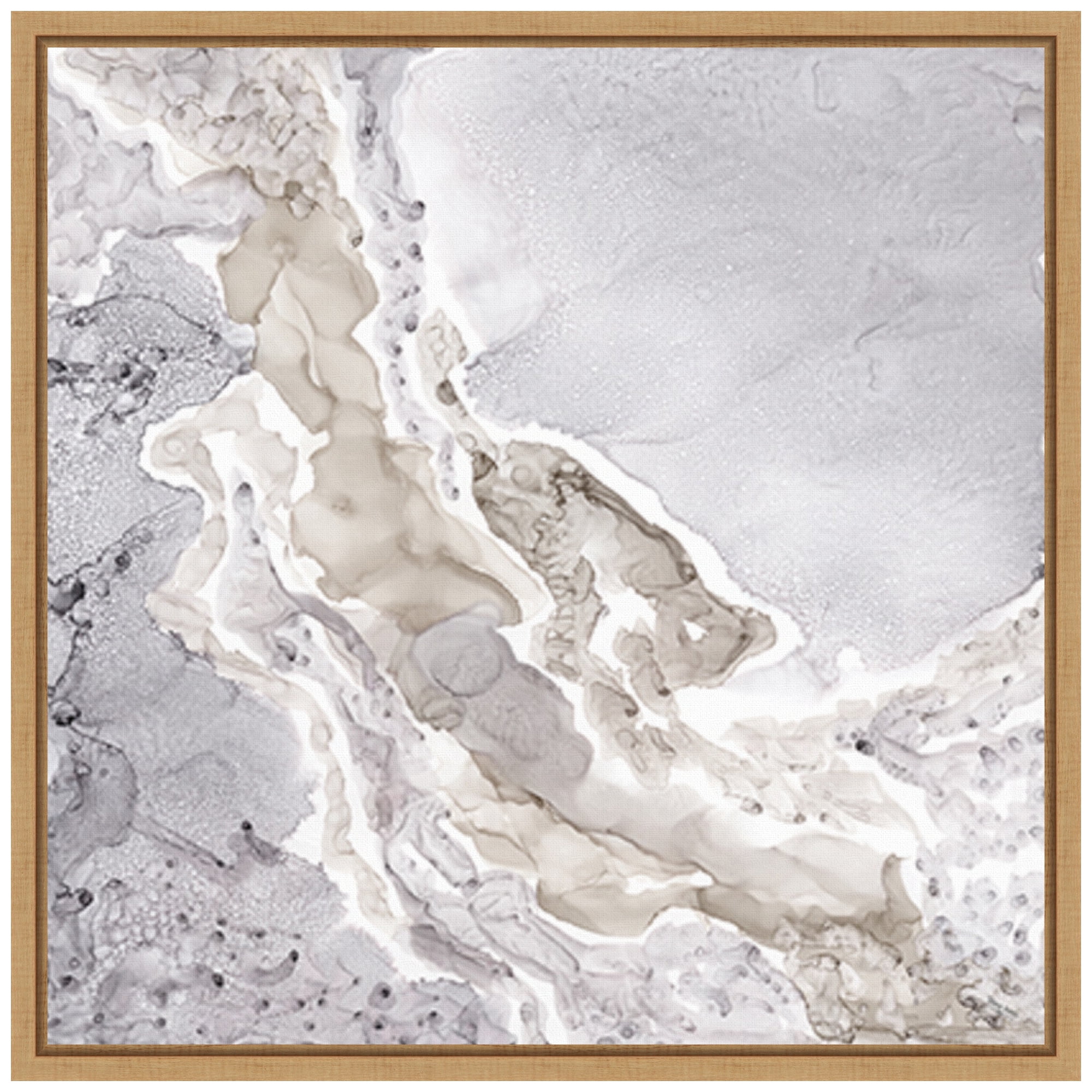 Beige and Gray Abstract Canvas Art with Maple Frame