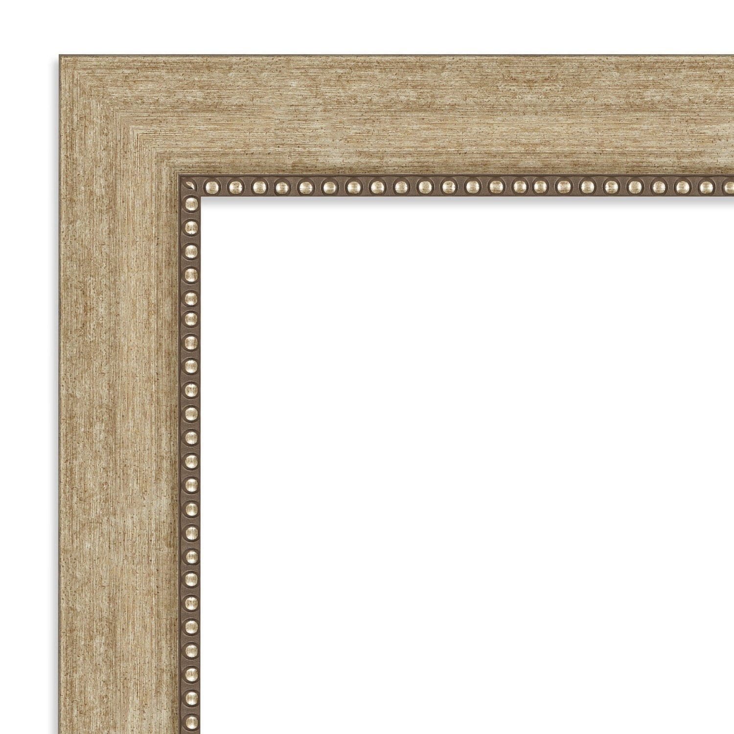 Rectangular Gold Beaded Gray Wood Wall Mirror