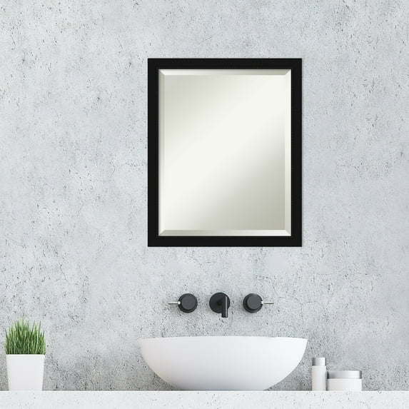 Amanti Art Beveled Bathroom Wall Mirror - Avon Frame Avon Black Narrow Outer Size: 18 x 22 in