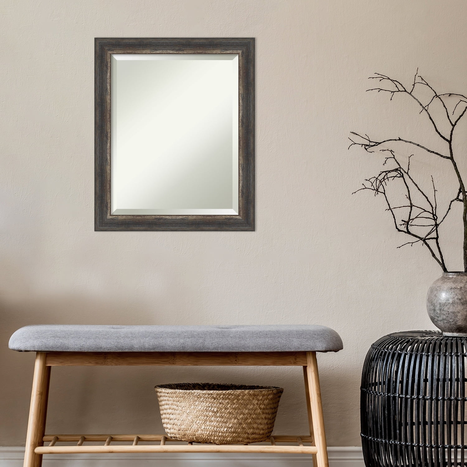 Rustic Charcoal Wood Framed Rectangular Bathroom Vanity Mirror