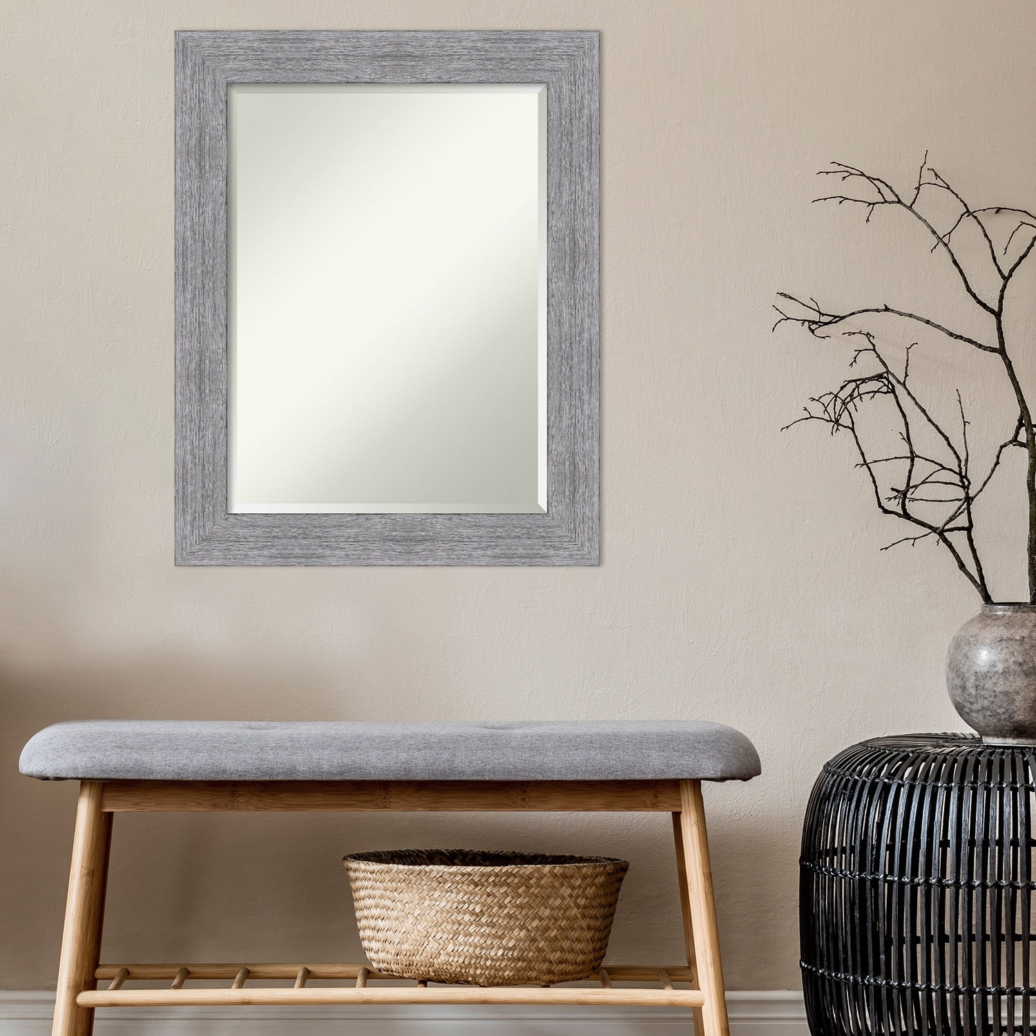Bark Rustic Bronze and Silver Wood 35"x30" Wall Mirror
