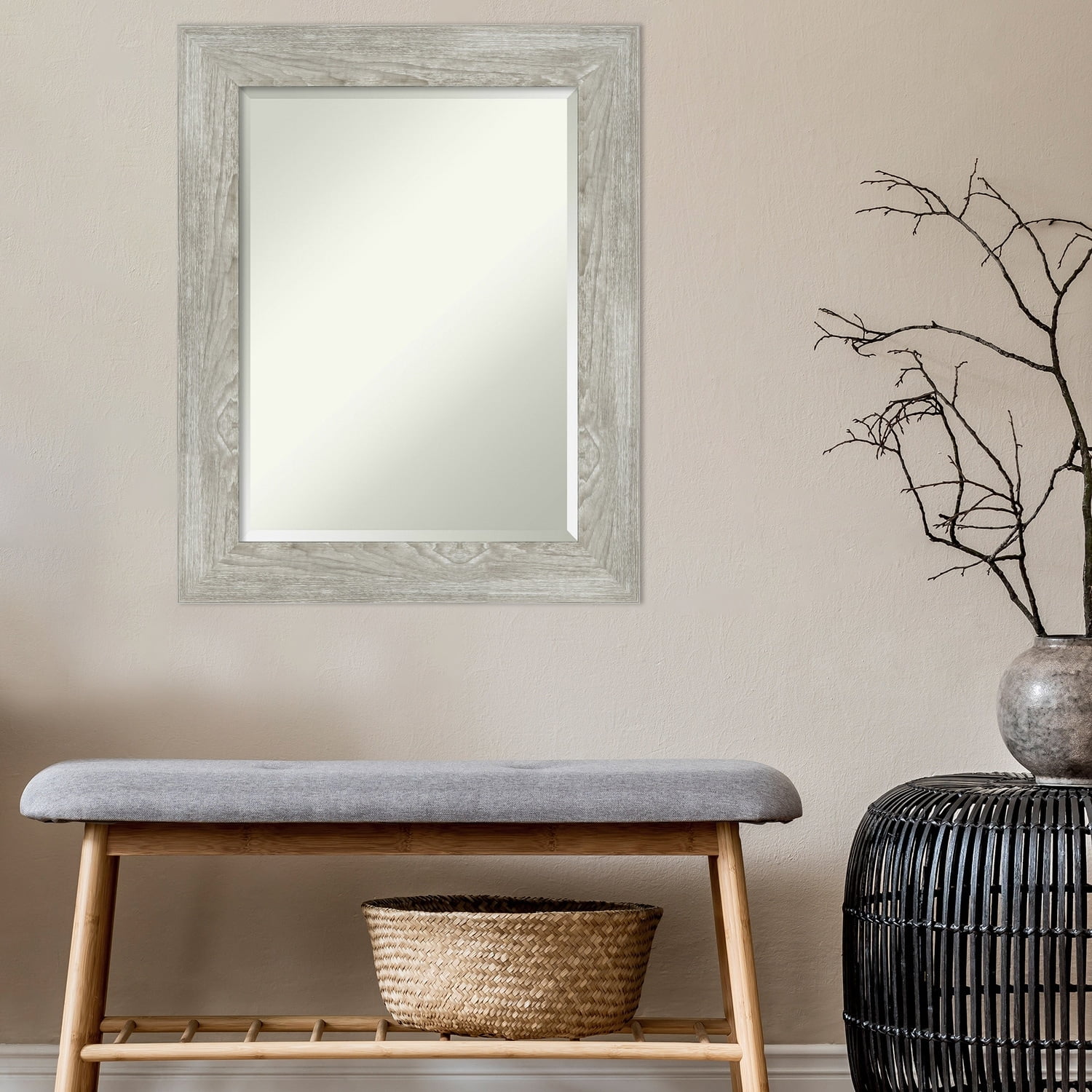 Dove Greywash Distressed Wood Rectangular Bathroom Mirror, 24 x 30 in